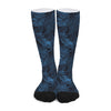 Dark Blue Tropical Leaf Pattern Print Long Socks