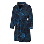 Dark Blue Tropical Leaf Pattern Print Men's Bathrobe