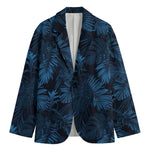 Dark Blue Tropical Leaf Pattern Print Men's Blazer
