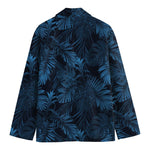 Dark Blue Tropical Leaf Pattern Print Men's Blazer