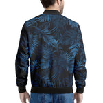 Dark Blue Tropical Leaf Pattern Print Men's Bomber Jacket