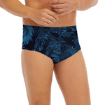 Dark Blue Tropical Leaf Pattern Print Men's Briefs