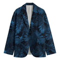 Dark Blue Tropical Leaf Pattern Print Men's Cotton Blazer