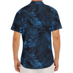 Dark Blue Tropical Leaf Pattern Print Men's Deep V-Neck Shirt
