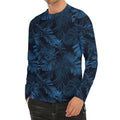 Dark Blue Tropical Leaf Pattern Print Men's Long Sleeve Rash Guard