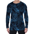 Dark Blue Tropical Leaf Pattern Print Men's Long Sleeve T-Shirt
