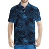 Dark Blue Tropical Leaf Pattern Print Men's Polo Shirt