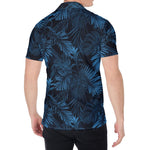 Dark Blue Tropical Leaf Pattern Print Men's Shirt