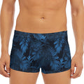 Dark Blue Tropical Leaf Pattern Print Men's Short Boxer Briefs