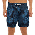 Dark Blue Tropical Leaf Pattern Print Men's Split Running Shorts