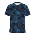 Dark Blue Tropical Leaf Pattern Print Men's Athletic T-Shirt