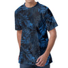 Dark Blue Tropical Leaf Pattern Print Men's Velvet T-Shirt