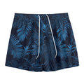 Dark Blue Tropical Leaf Pattern Print Mesh Shorts