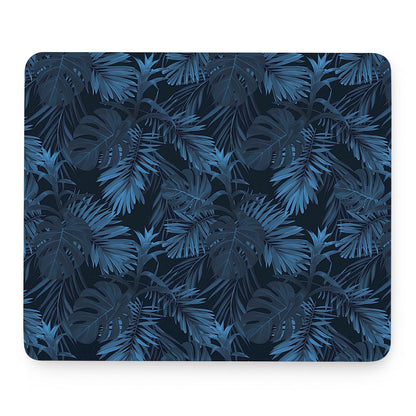 Dark Blue Tropical Leaf Pattern Print Mouse Pad