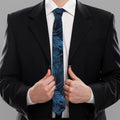 Dark Blue Tropical Leaf Pattern Print Necktie