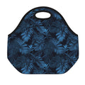 Dark Blue Tropical Leaf Pattern Print Neoprene Lunch Bag