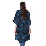 Dark Blue Tropical Leaf Pattern Print Open Front Beach Cover Up