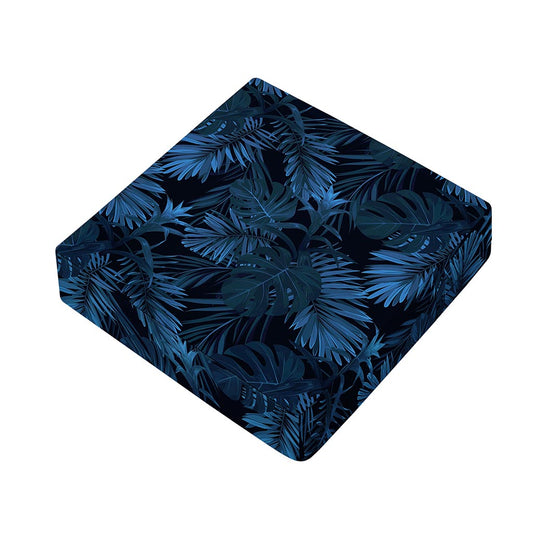 Dark Blue Tropical Leaf Pattern Print Outdoor Seat Cushion Cover