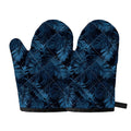 Dark Blue Tropical Leaf Pattern Print Oven Mitts