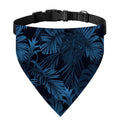 Dark Blue Tropical Leaf Pattern Print Over The Collar Dog Bandana