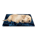 Dark Blue Tropical Leaf Pattern Print Pet Cooling Mat Cover