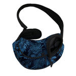 Dark Blue Tropical Leaf Pattern Print Pet Sling Carrier