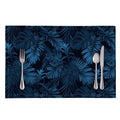 Dark Blue Tropical Leaf Pattern Print Placemat