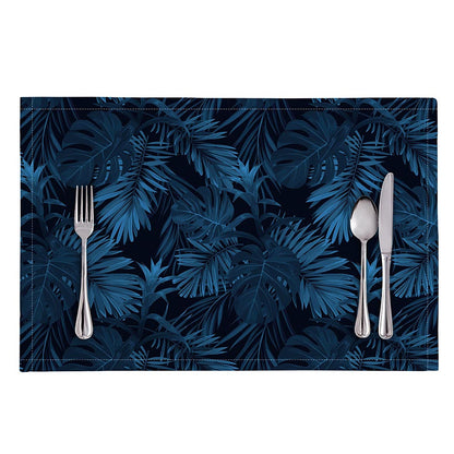 Dark Blue Tropical Leaf Pattern Print Placemat