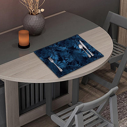 Dark Blue Tropical Leaf Pattern Print Placemat