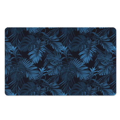 Dark Blue Tropical Leaf Pattern Print Polyester Doormat
