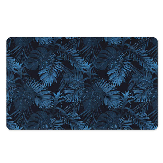 Dark Blue Tropical Leaf Pattern Print Polyester Doormat