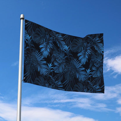 Dark Blue Tropical Leaf Pattern Print Polyester Flag
