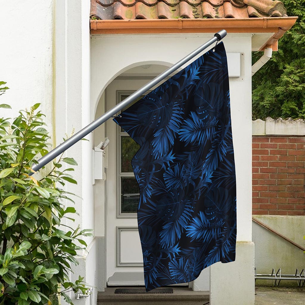 Dark Blue Tropical Leaf Pattern Print Polyester Flag