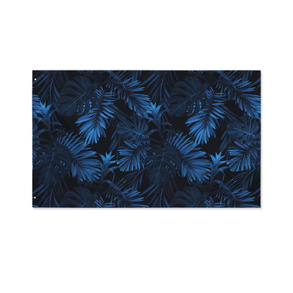 Dark Blue Tropical Leaf Pattern Print Polyester Flag