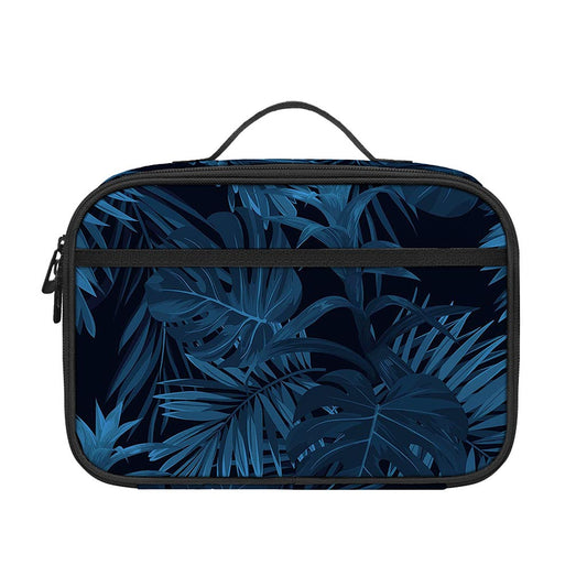 Dark Blue Tropical Leaf Pattern Print Portable Lunch Bag