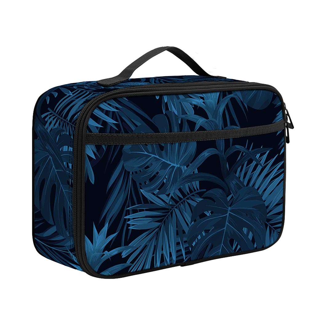 Dark Blue Tropical Leaf Pattern Print Portable Lunch Bag