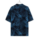 Dark Blue Tropical Leaf Pattern Print Rayon Hawaiian Shirt