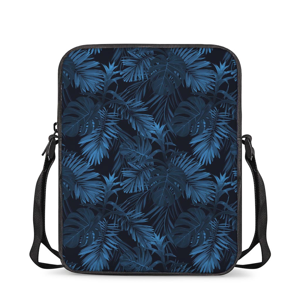 Dark Blue Tropical Leaf Pattern Print Rectangular Crossbody Bag