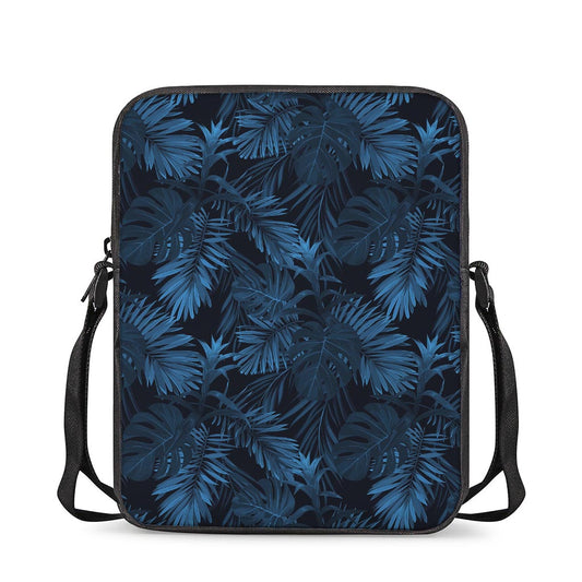Dark Blue Tropical Leaf Pattern Print Rectangular Crossbody Bag