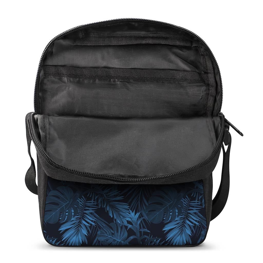 Dark Blue Tropical Leaf Pattern Print Rectangular Crossbody Bag