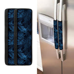 Dark Blue Tropical Leaf Pattern Print Refrigerator Handle Covers