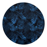 Dark Blue Tropical Leaf Pattern Print Round Blanket