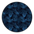 Dark Blue Tropical Leaf Pattern Print Round Floor Mat