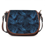 Dark Blue Tropical Leaf Pattern Print Saddle Bag