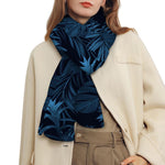 Dark Blue Tropical Leaf Pattern Print Scarf