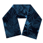 Dark Blue Tropical Leaf Pattern Print Scarf