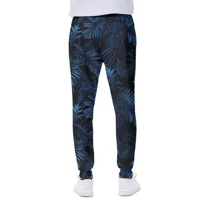 Dark Blue Tropical Leaf Pattern Print Scuba Joggers