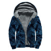 Dark Blue Tropical Leaf Pattern Print Sherpa Lined Zip Up Hoodie