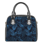 Dark Blue Tropical Leaf Pattern Print Shoulder Handbag