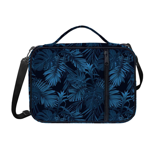 Dark Blue Tropical Leaf Pattern Print Shoulder Strap Bible Bag